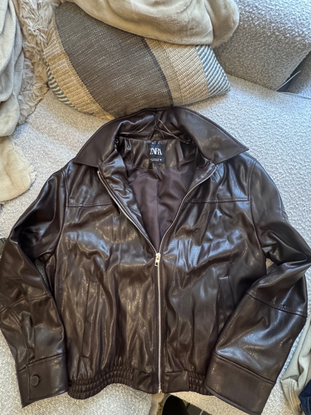 ZARA Brown Oversized Faux Leather Jacket
